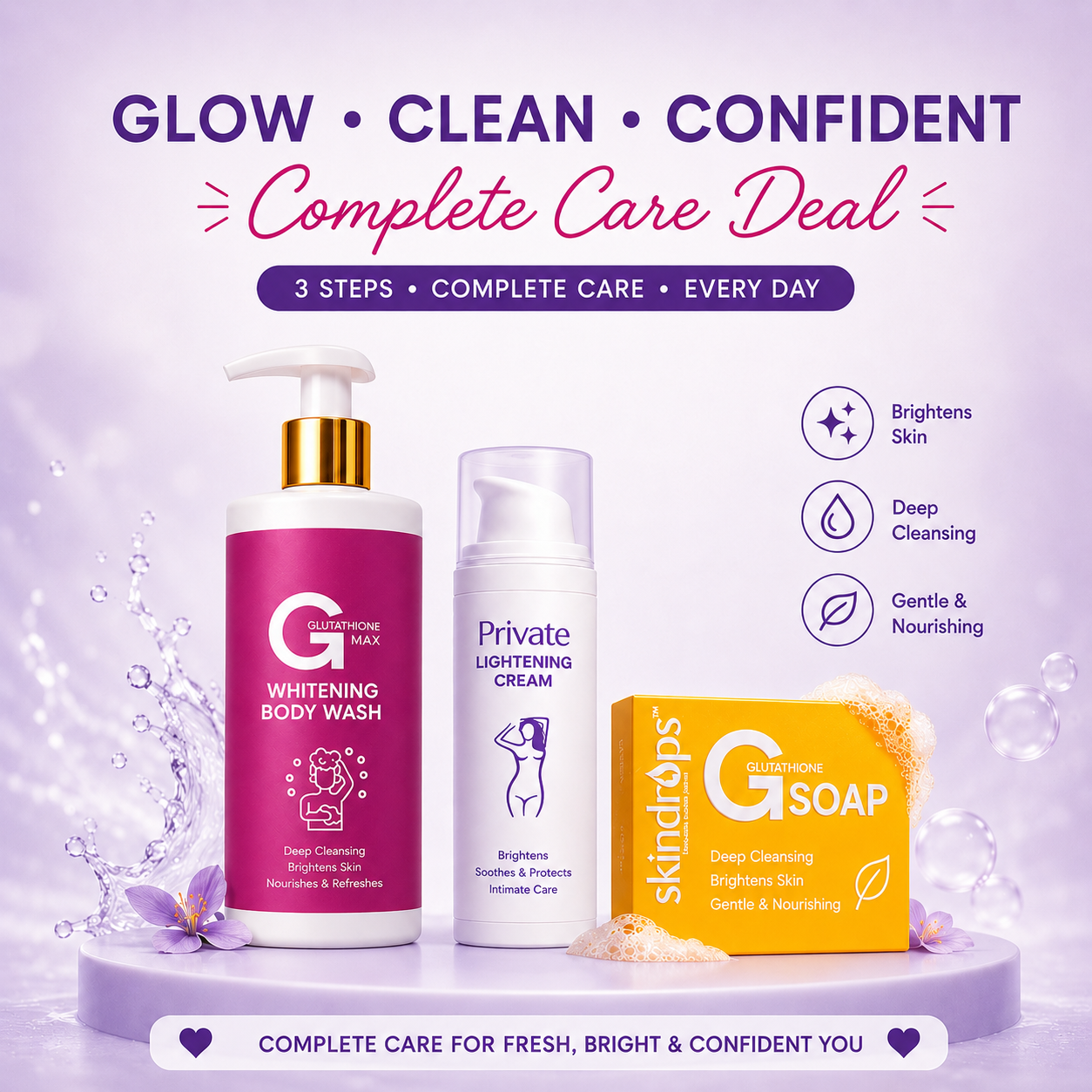 Glutathione Body Wash + Private Parts Cream + Soap