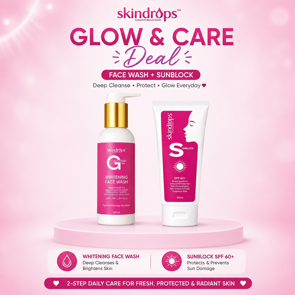 Glutathione Face Wash MAX + SPF 60 Sunblock Combo