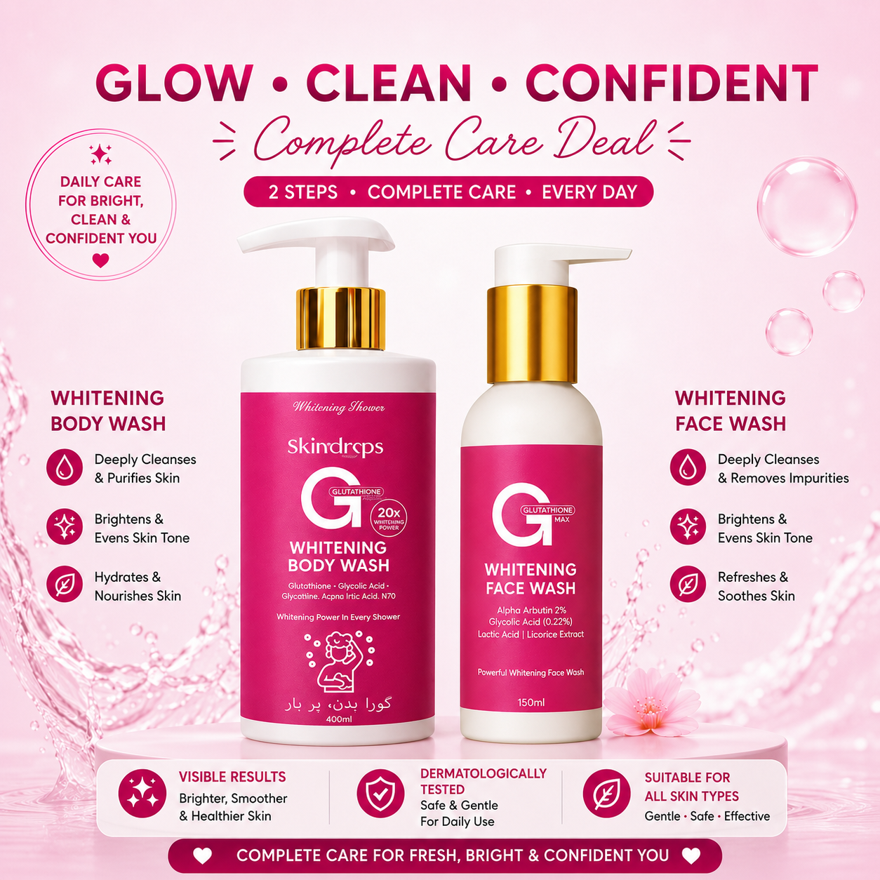 Skindrops Glutathione Body Wash + Glutathione Whitening Face Wash Combo