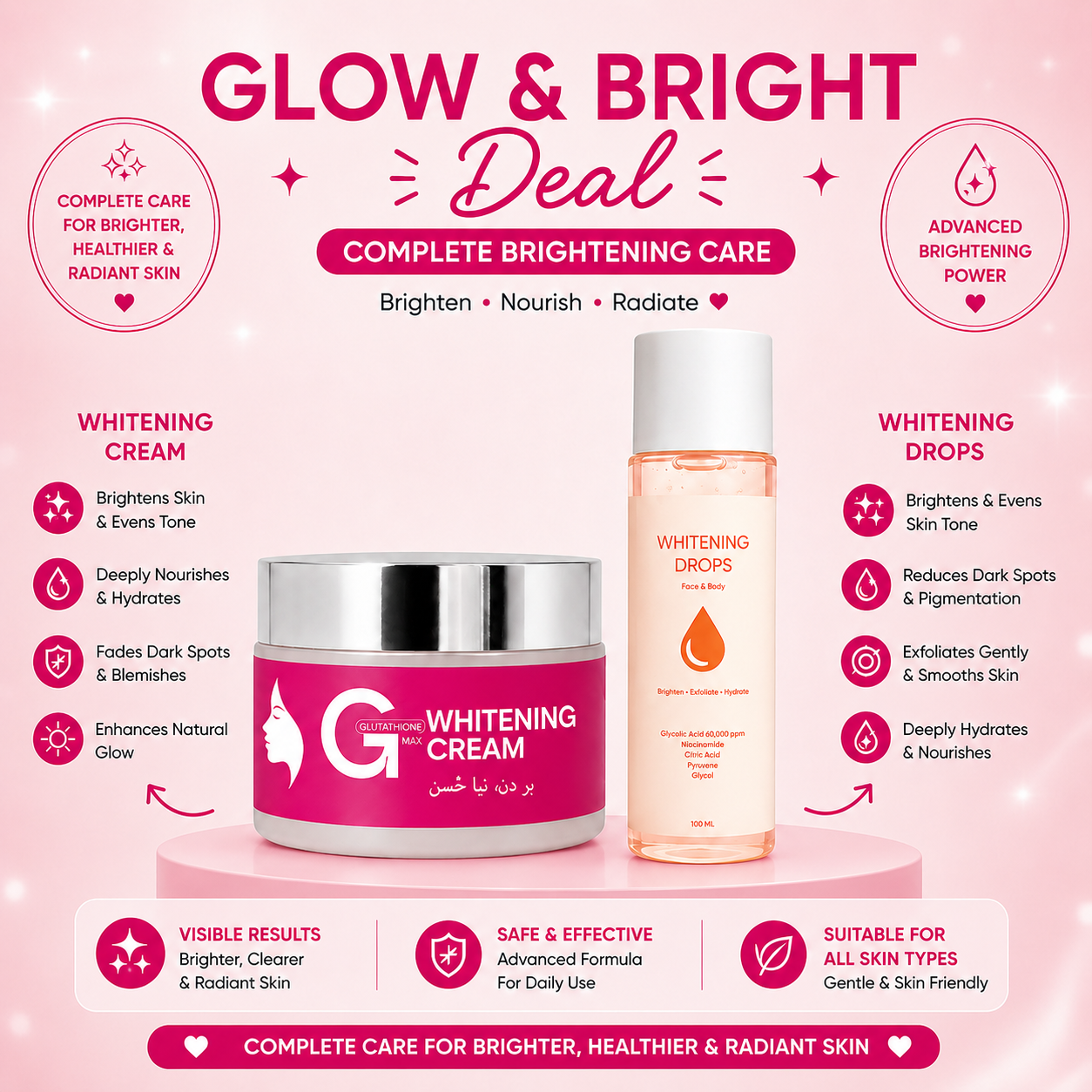 Skindrops Glutathione Whitening Cream MAX + Whitening Drops Combo
