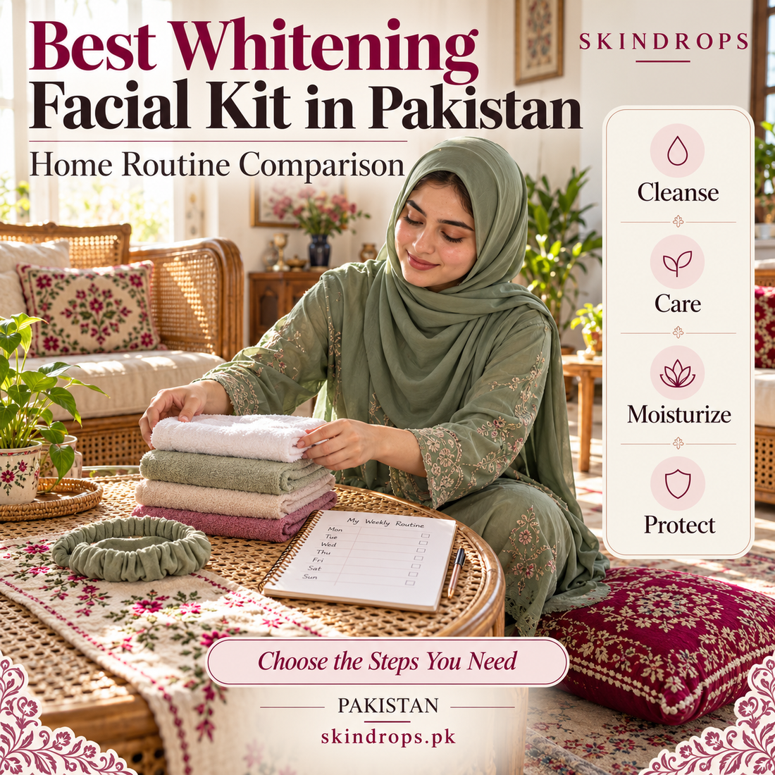 best whitening facial kit in pakistan: Home Routine Comparison — SKINDROPS skincare guide in Pakistan
