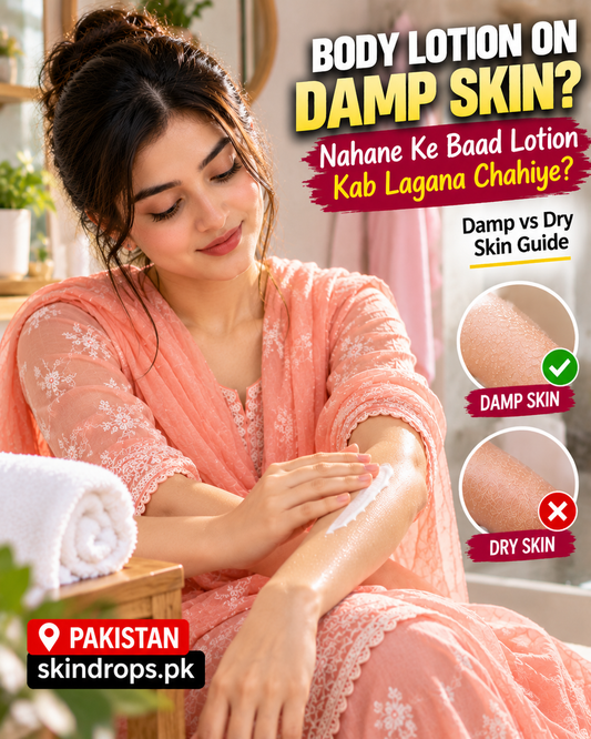 Should You Apply Body Lotion on Damp or Dry Skin After a Shower? — skindrops.pk Pakistan editorial image
