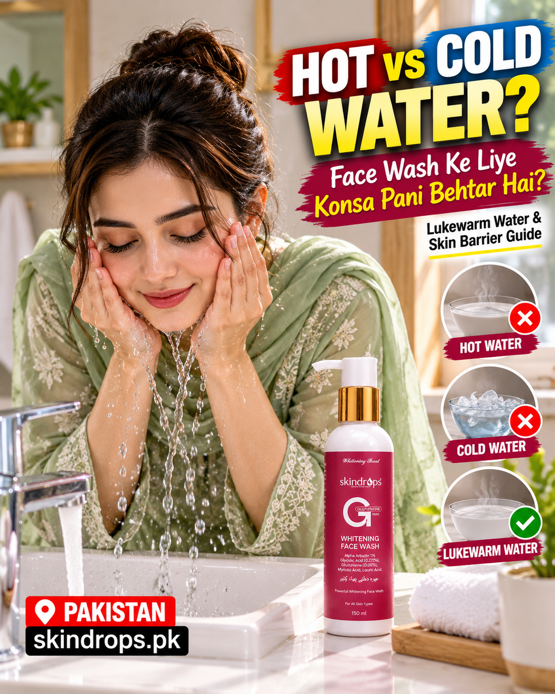 Hot, Cold or Lukewarm Water: What Is Best for Washing Your Face? — skindrops.pk Pakistan editorial image