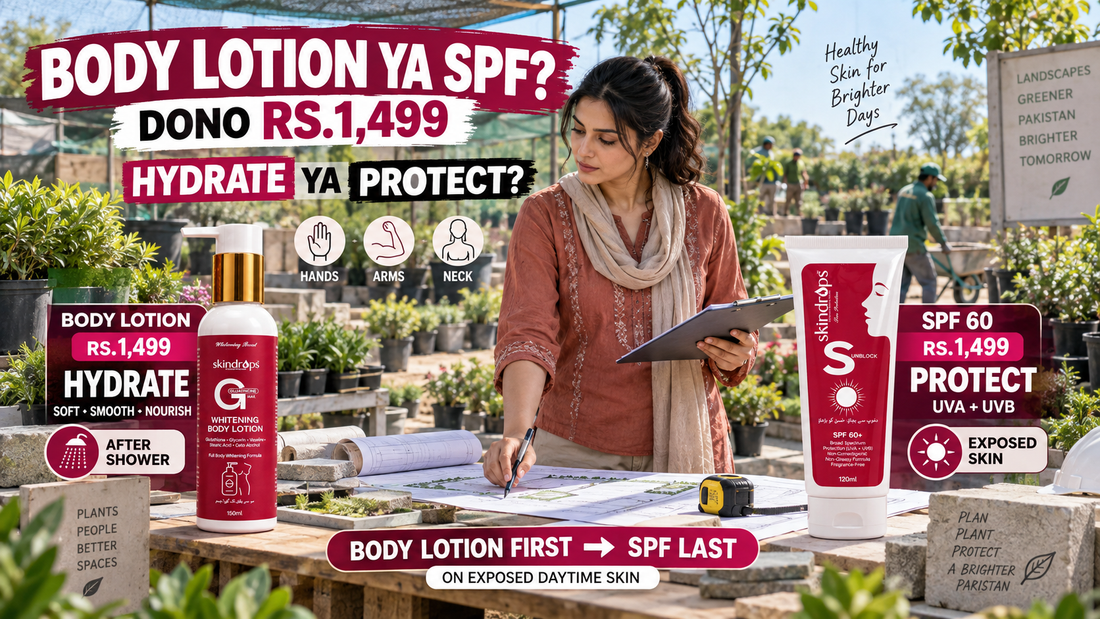 SKINDROPS Body Lotion vs SPF 60 – Which Should You Use on Exposed Body Skin in Pakistan?