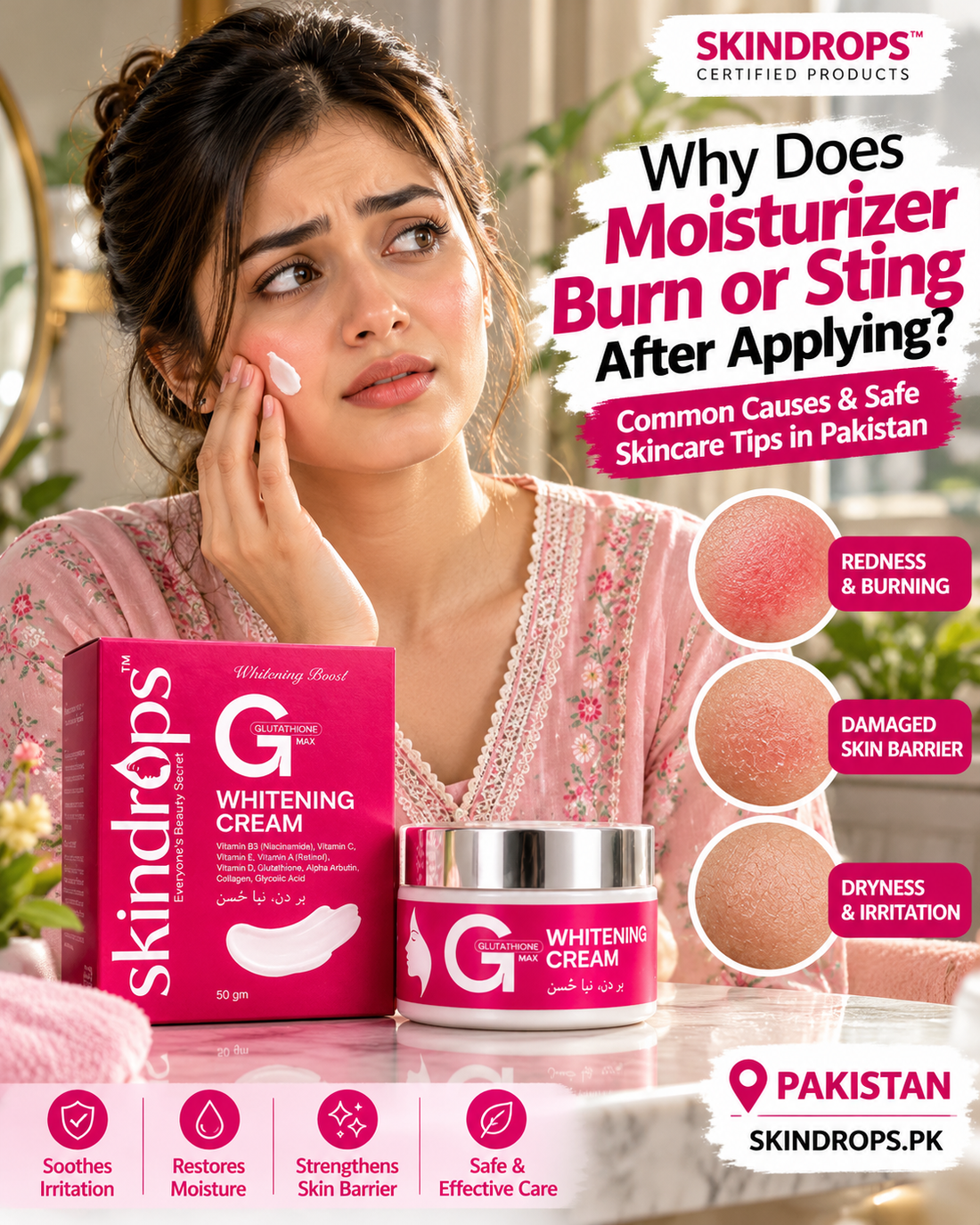 Why moisturizer burns or stings after applying in Pakistan
