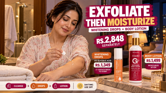 SKINDROPS Whitening Drops + Body Lotion – How to Exfoliate & Moisturize Body Skin in Pakistan