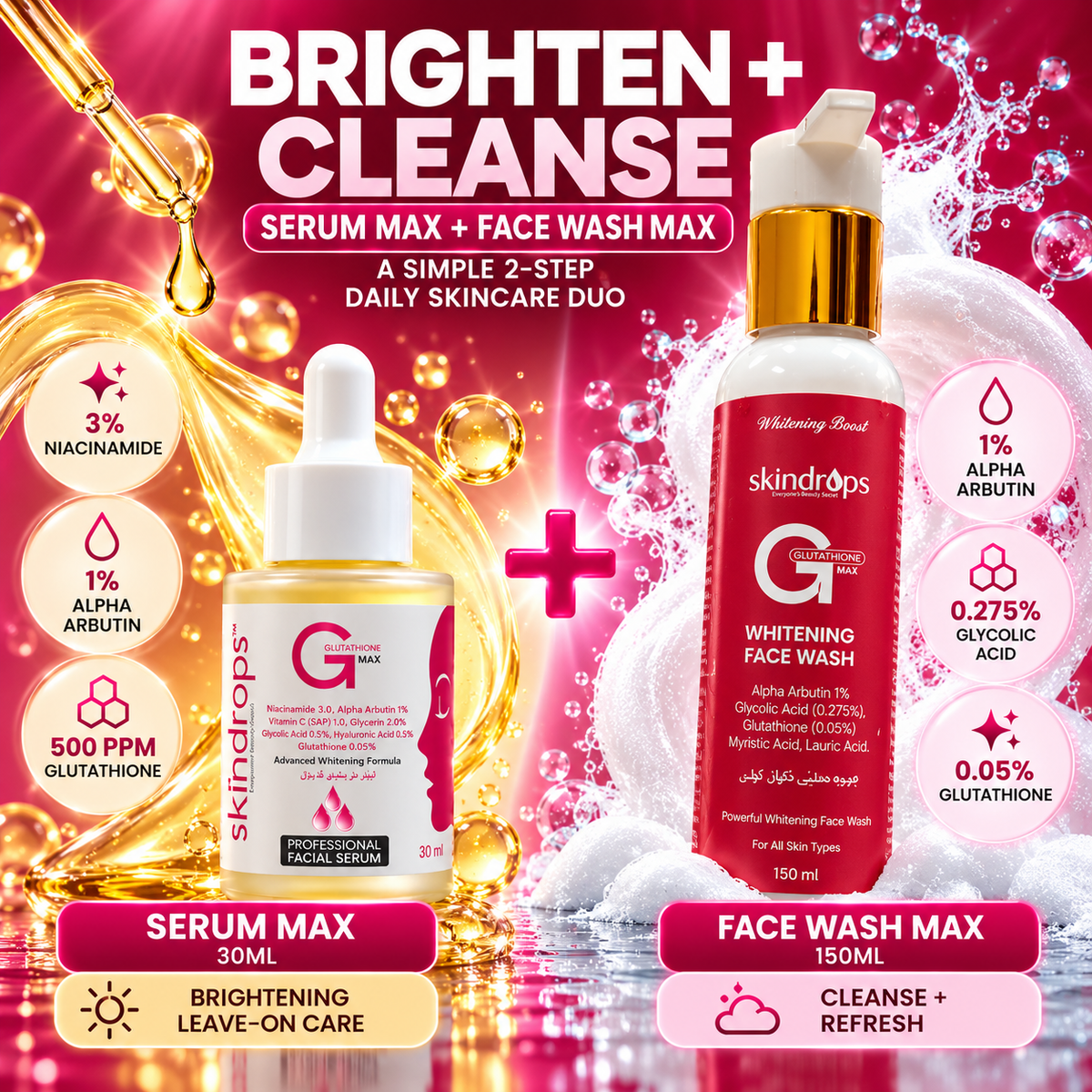 Glutathione Whitening Serum MAX + Face Wash MAX