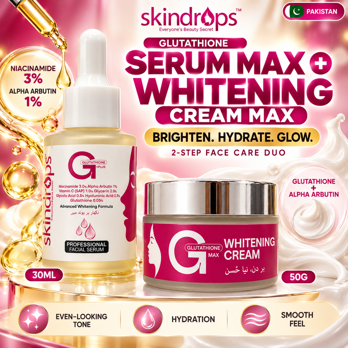Glutathione Serum + Night Cream Combo – 14 Din Mein 100% Glow Trick