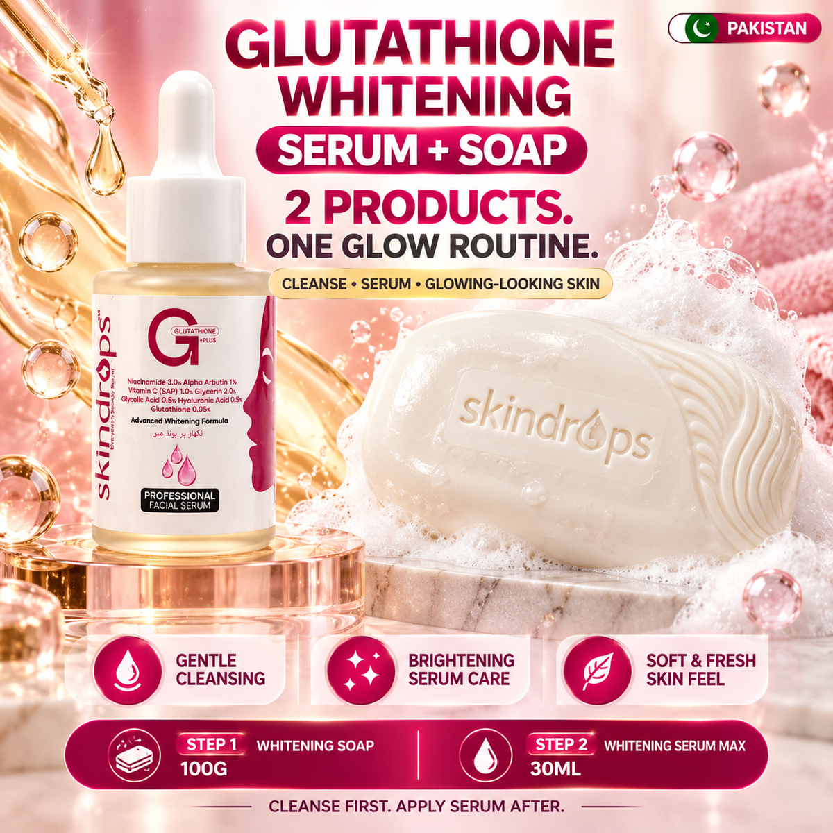 Glutathione Whitening Serum MAX + Whitening Soap Combo