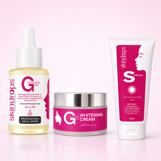 Glutathione Whitening Serum MAX + Whitening Cream + Sunblock SPF60