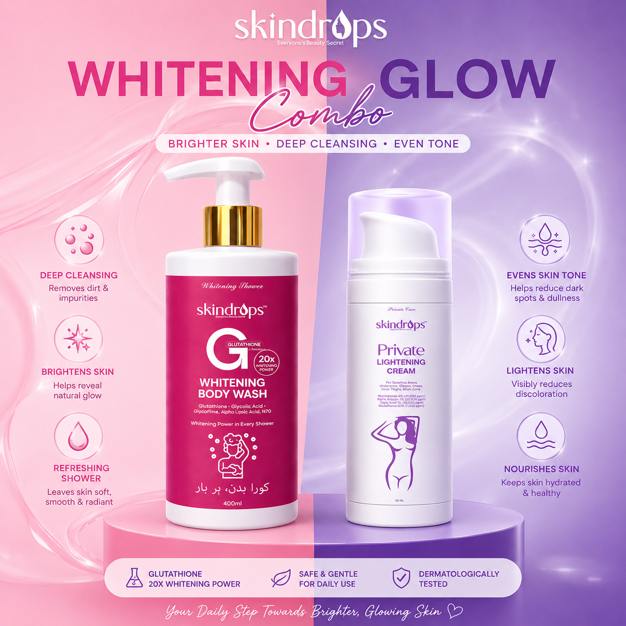 SkinDrops Bright Body Duo | Body Wash + Private Parts Whitening Cream
